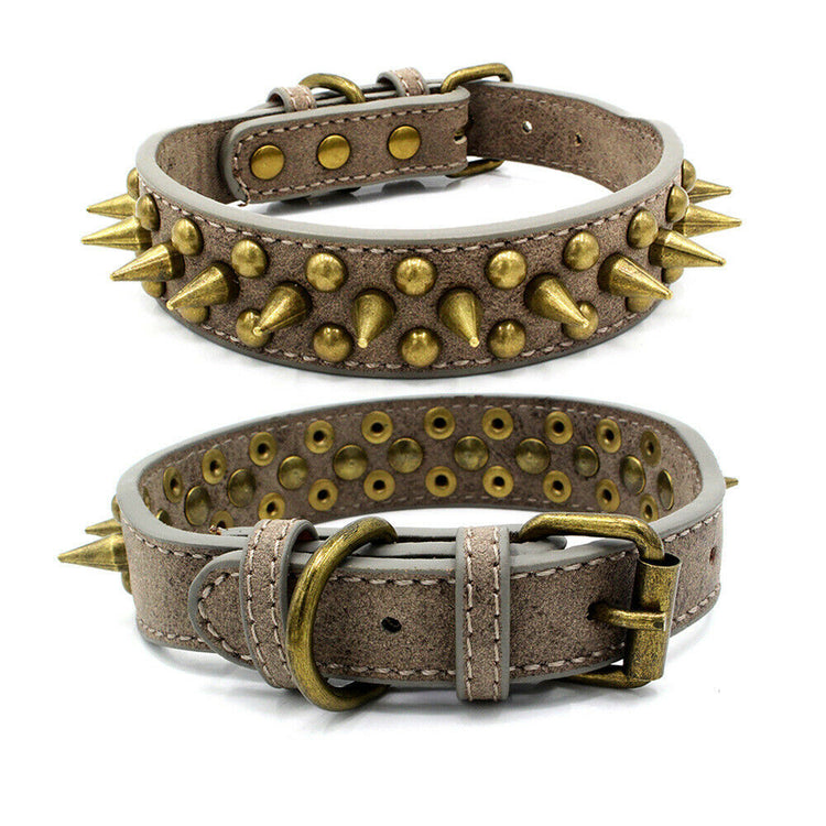 Retro Studded Spiked Rivet Large Dog Pet Leather Collar Pit Bull S-XL