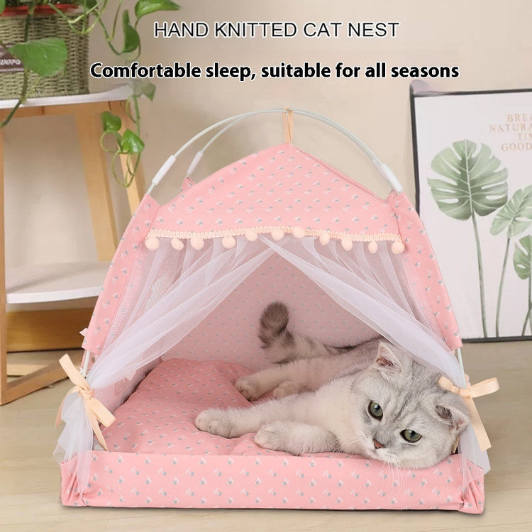 Cat Nest Kennel Summer Semi-closed House Mat Foldable Outdoor Pet Tent